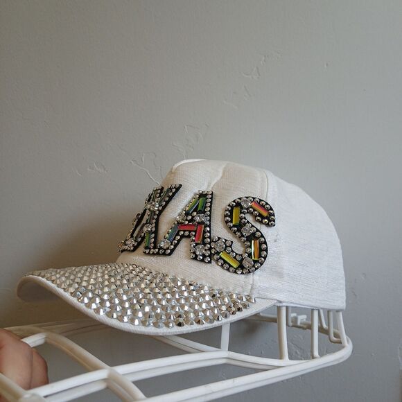 Texas Rhinestone Snapback Hat White With Silver Rhinestones Texas Lettering - Picture 3 of 9